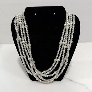 VTG Vera Wang 5 Strand Faux White Pearl Necklace Preppy Classic Event Wedding